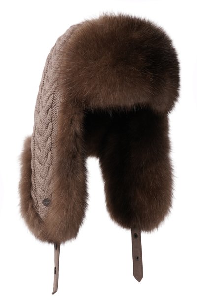 Женская кашемировая шапка-ушанка с мехом соболя BLACK SABLE, арт. BS-FHK-MG