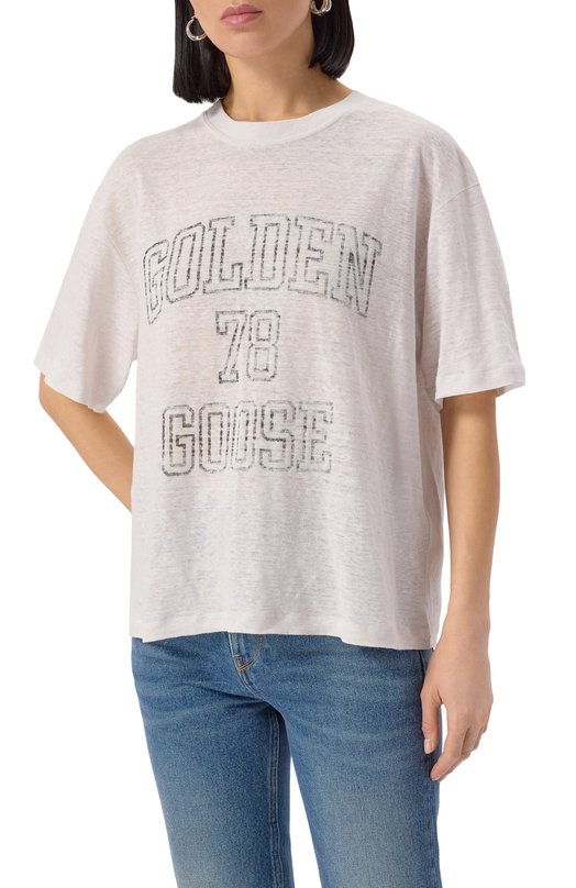 Льняная футболка Golden Goose Deluxe Brand GWP01874.P001891 Белый  GWP01874.P001891 Фото 3