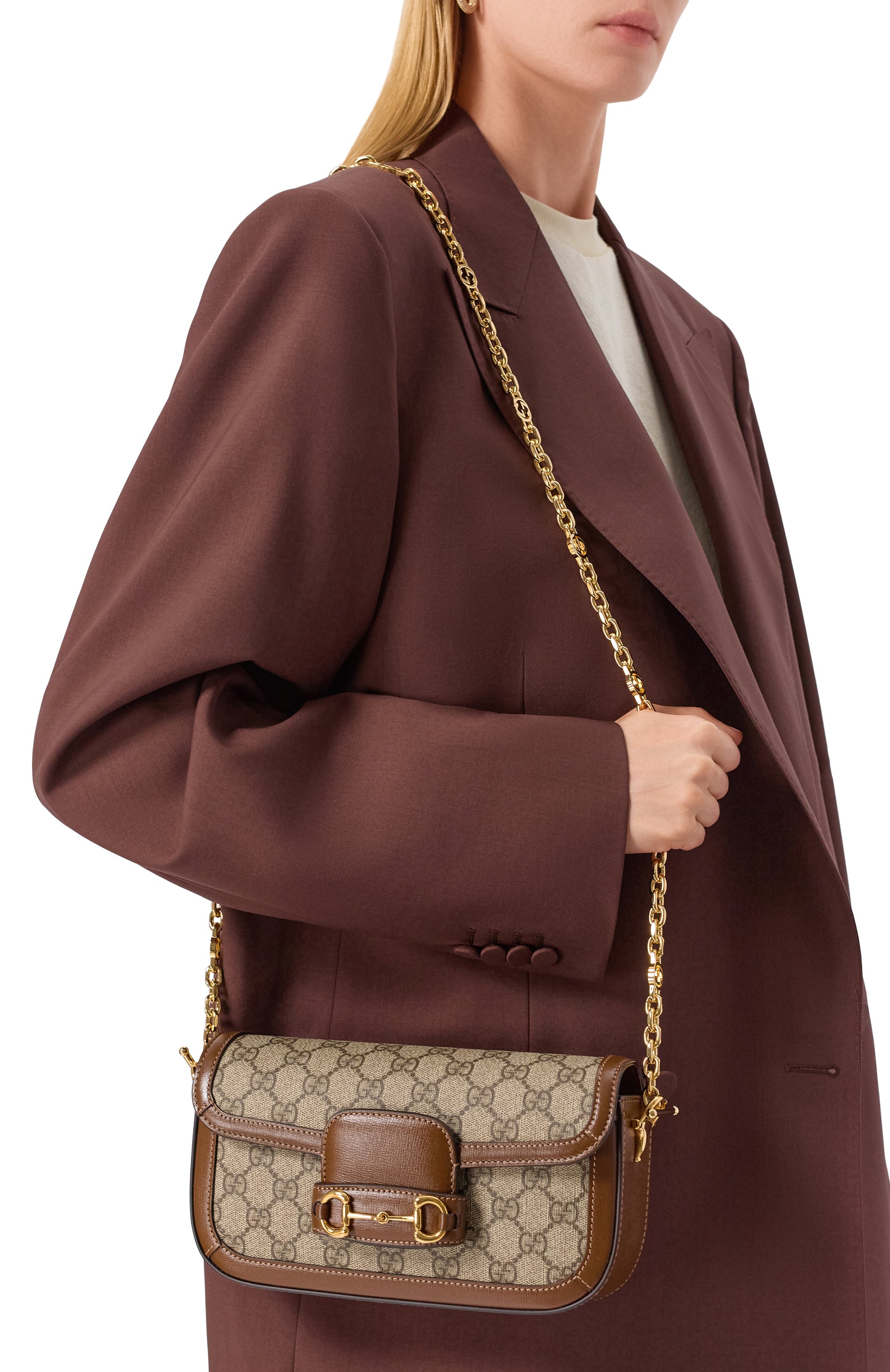 Сумка horsebit 1955 small GUCCI темно-бежевого цвета по цене 464000 руб., арт. 735178/92TCG, фото 2 Сумка horsebit 1955 small GUCCI, арт. 735178/92TCG, фото 2