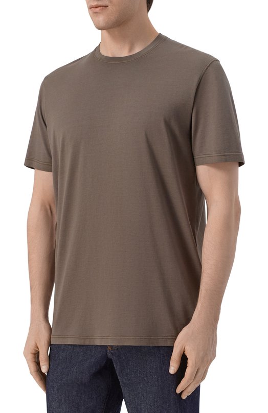 Футболка из шелка и хлопка Kiton UMK0874 Коричневый  UMK0874 Фото 3