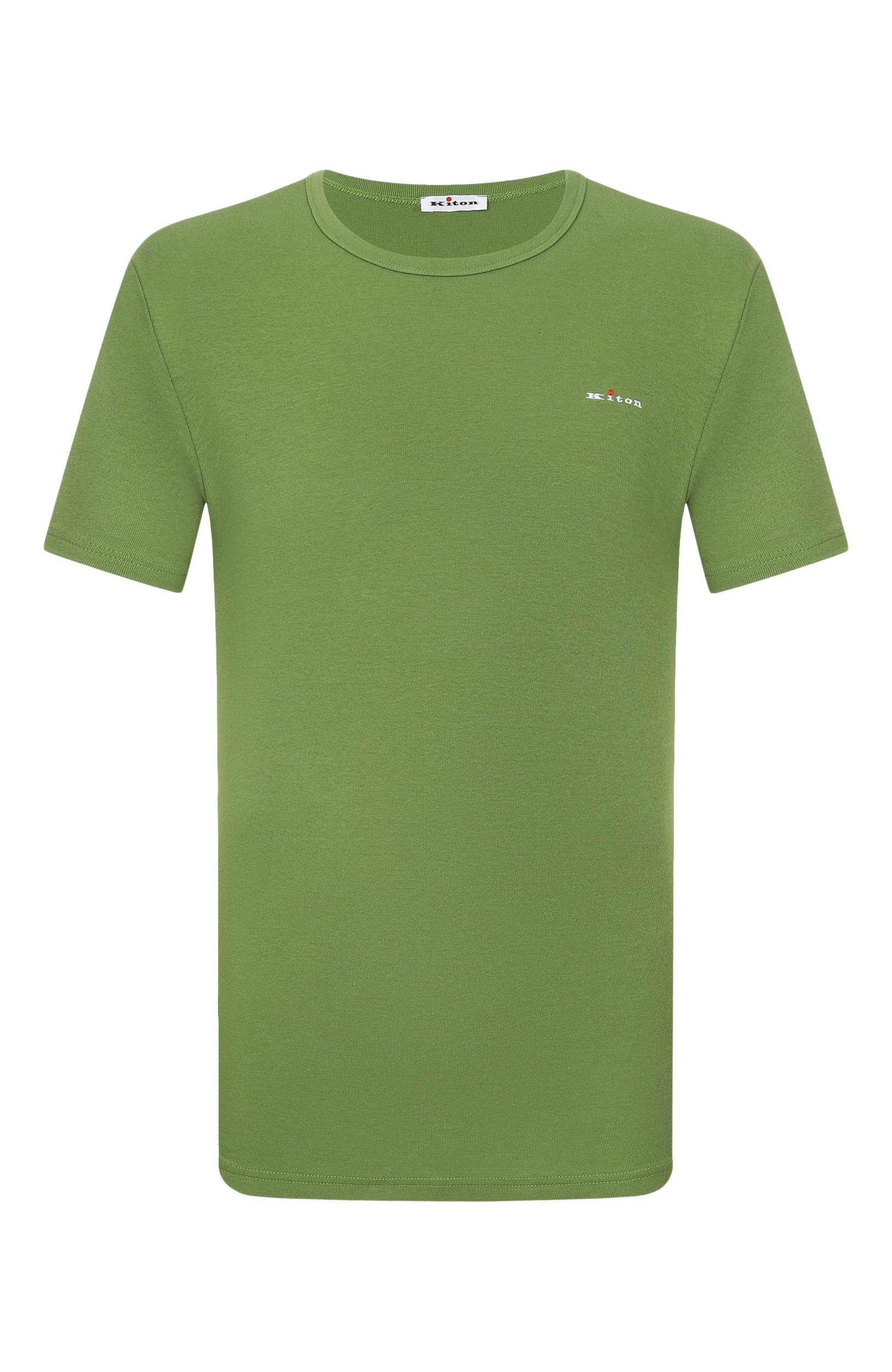 Хлопковая футболка KITON хаки цвета по цене 39950 руб., арт. UNWM008K0263L, фото 1 Хлопковая футболка KITON, арт. UNWM008K0263L, фото 1