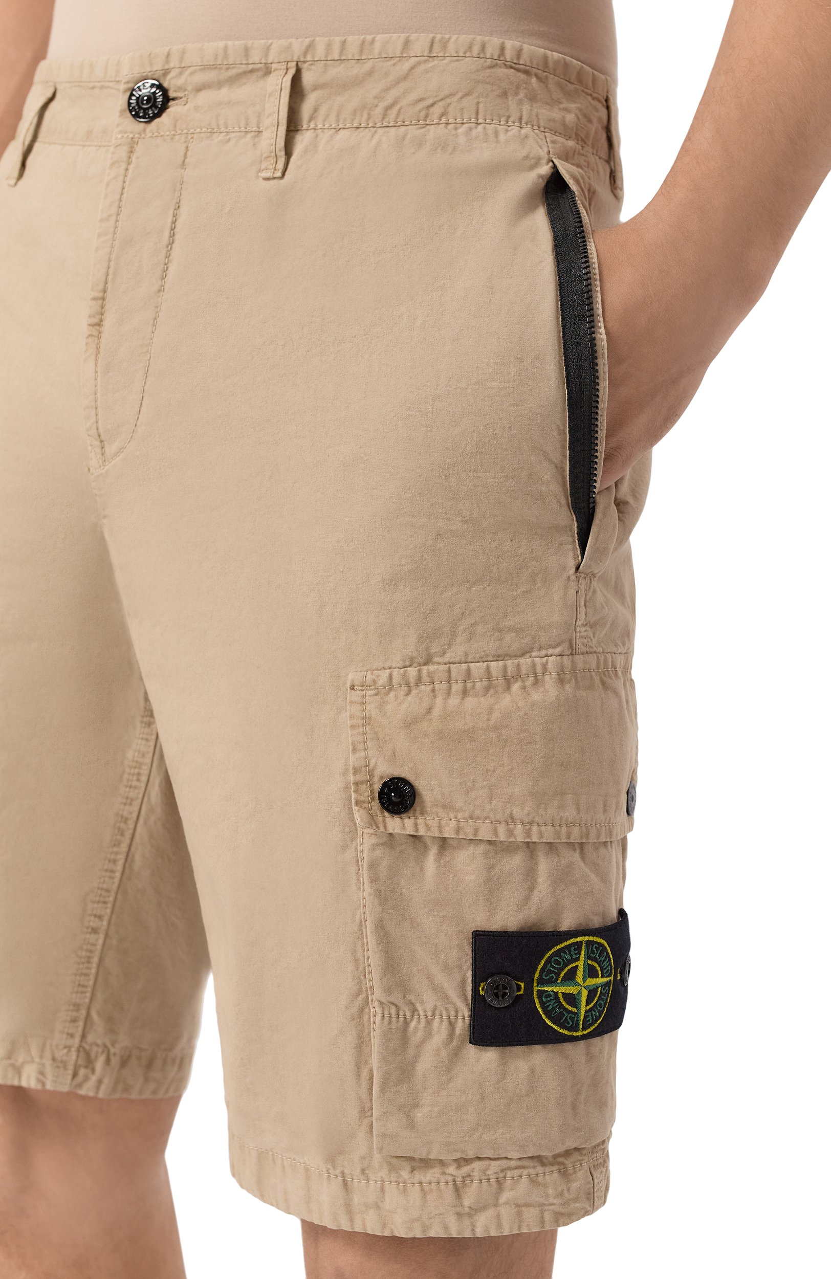 Хлопковые шорты STONE ISLAND бежевого цвета по цене 43150 руб., арт. L1S15L100019/S00WA, фото 5 Хлопковые шорты STONE ISLAND, арт. L1S15L100019/S00WA, фото 5