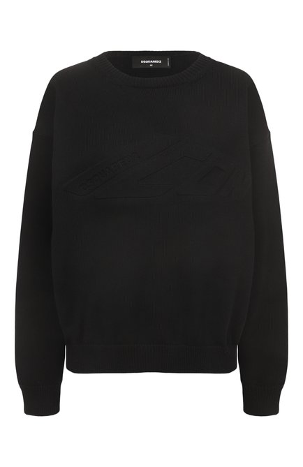 Женский хлопковый пуловер DSQUARED2 черного цвета, арт. S80HA0018/D13109 | Фото 1 (Материал внешний: Хлопок; Драгоценные камни: Проставлено; Рукава: Длинные; Материал сплава: Проставлено; Длина (для топов): Стандартные)