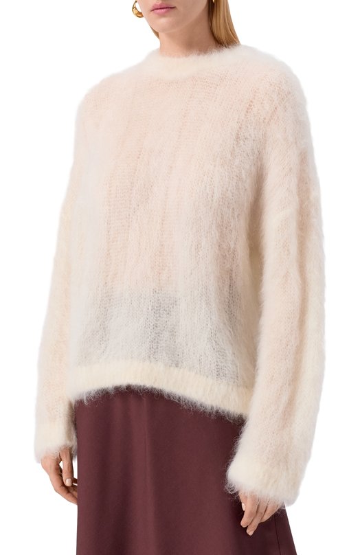 Свитер из шерсти и шелка Brunello Cucinelli MLD346100 Кремовый  MLD346100 Фото 3