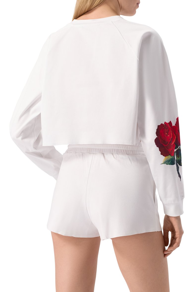 Женский хлопковый свитшот DOLCE & GABBANA белого цвета, арт. F9N61T/GDCZZ | Фото 4 (Рукава: Длинные; Материал внешний: Хлопок; Длина (для топов): Укороченные; Женское Кросс-КТ: Свитшот-одежда; Стили: Кэжуэл; Автоматизация состава: Проставлено; Автоматизация ТО: Проставлено; Размерность: Идёт в размер)