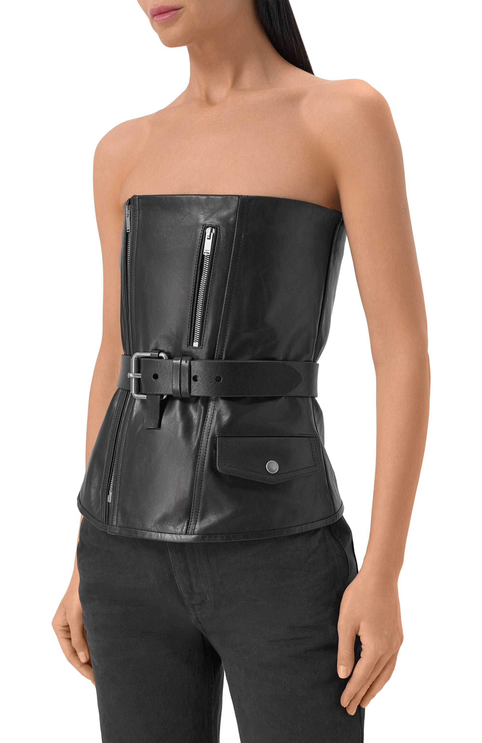 Кожаный топ-бюстье SAINT LAURENT черного цвета по цене 726500 руб., арт. 865242/YCVD2, фото 3 Кожаный топ-бюстье SAINT LAURENT, арт. 865242/YCVD2, фото 3