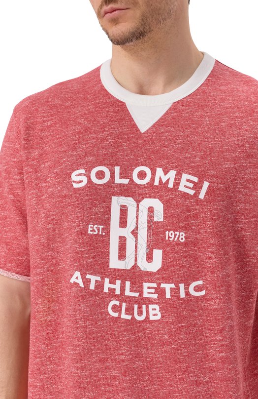 Футболка из хлопка и льна Brunello Cucinelli MR8313378G Красный  MR8313378G Фото 5