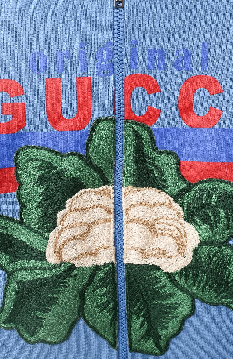 Детский хлопковая толстовка GUCCI голубого цвета, арт. 630584/XJCSM | Фото 3 (Рукава: Длинные; Материал внешний: Хлопок; Девочки Кросс-КТ: Толстовка-одежда; Региональные ограничения белый список (Axapta Mercury): RU; Материал сплава: Проставлено; Драгоценные камни: Проставлено; Ростовка одежда: 10 - 11 лет | 140 - 146см, 4 года | 104 см, 5 лет | 110 см, 6 лет | 116 см, 8 лет | 128 см)