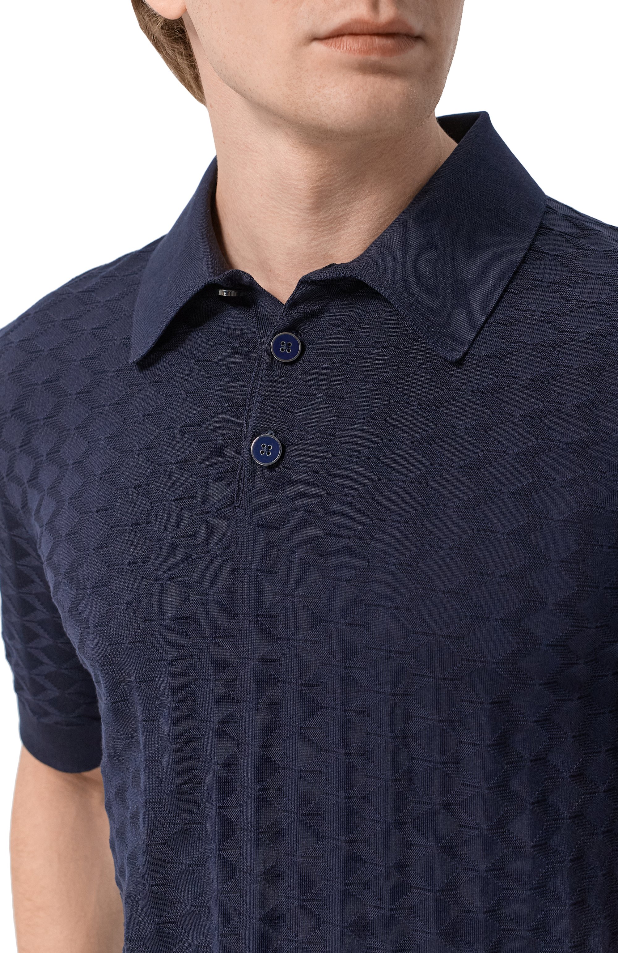 Шелковое поло DOLCE & GABBANA темно-синего цвета по цене 199500 руб., арт. GXZ02Z/JBS0F, фото 5 Шелковое поло DOLCE & GABBANA, арт. GXZ02Z/JBS0F, фото 5