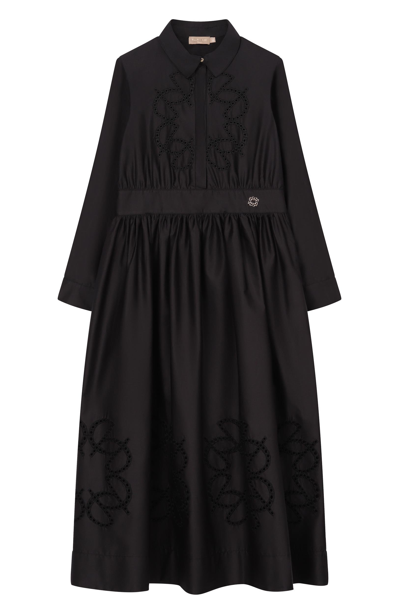 Хлопковое платье ELIE SAAB JUNIOR черного цвета по цене 96200 руб., арт. EFAB127 MX/TS0724RIC06, фото 1 Хлопковое платье ELIE SAAB JUNIOR, арт. EFAB127 MX/TS0724RIC06, фото 1