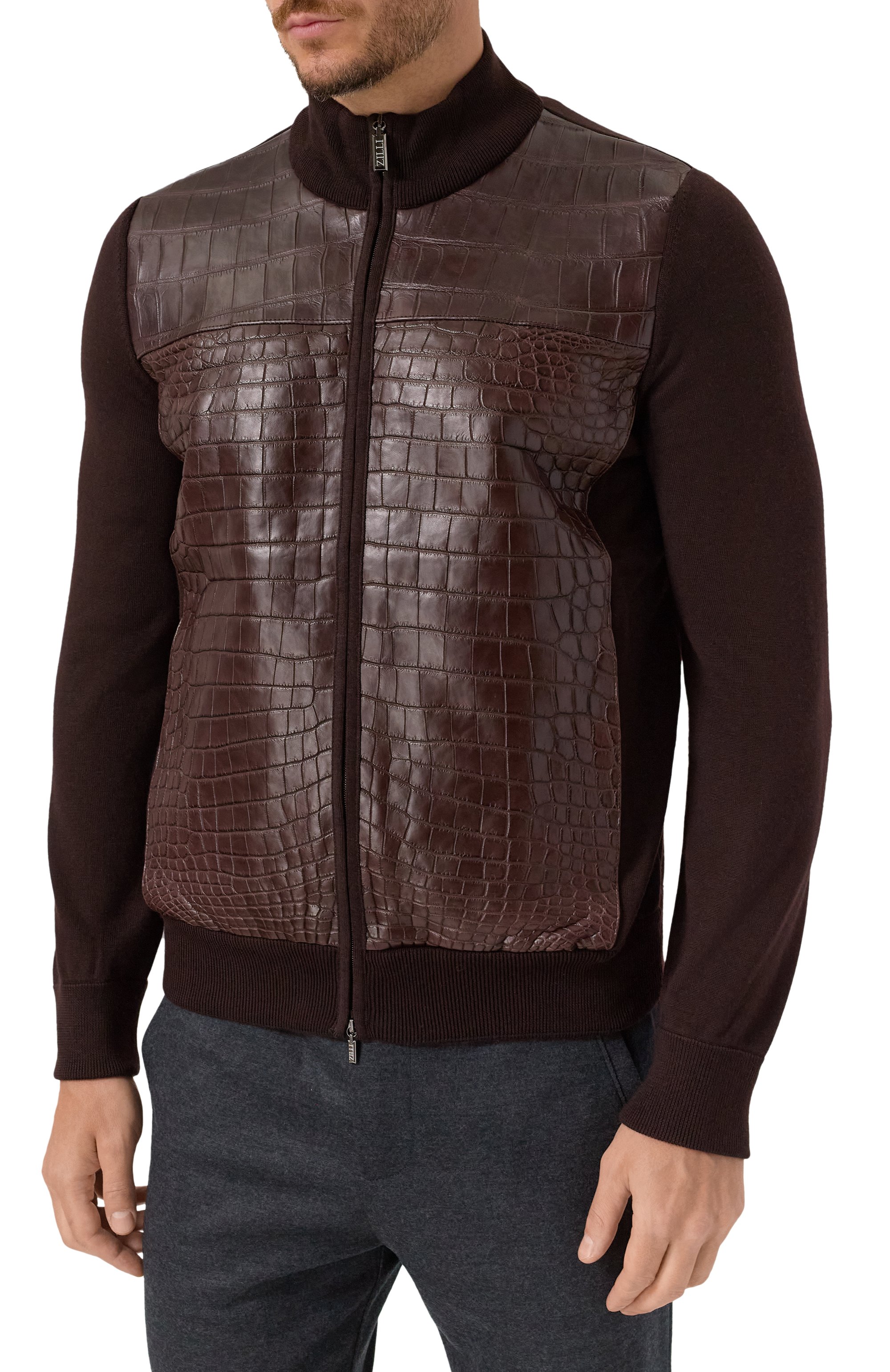 Кардиган с отделкой из кожи крокодила ZILLI, арт. KZMC01M0340VCRB00, фото 3