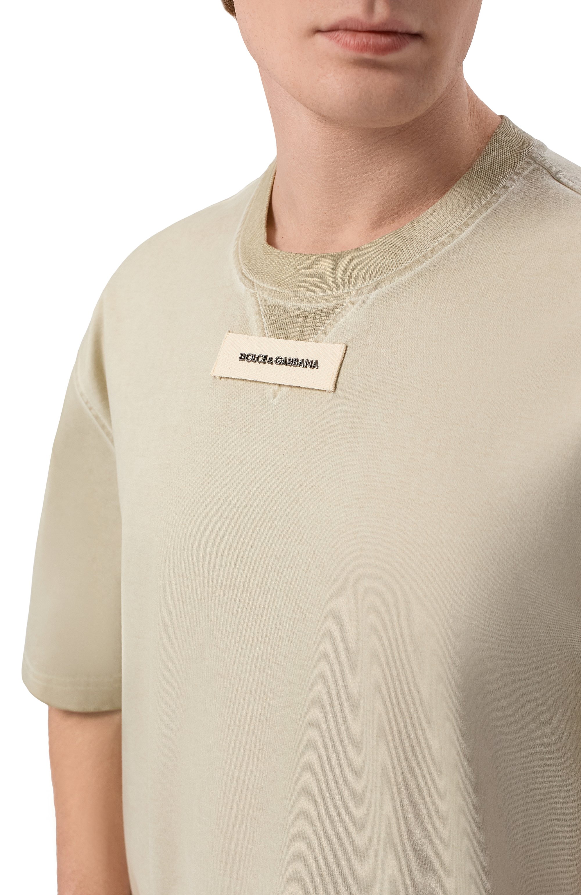 Хлопковая футболка DOLCE & GABBANA хаки цвета по цене 85850 руб., арт. G8TJ6T/G7PPQ, фото 5 Хлопковая футболка DOLCE & GABBANA, арт. G8TJ6T/G7PPQ, фото 5