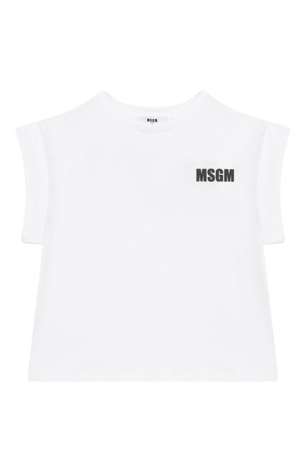 Детская хлопковая футболка MSGM KIDS белого цвета, арт. S5MSJGTH083 | Фото 1 (Драгоценные камни: Проставлено; Материал сплава: Проставлено; Материал внешний: Хлопок; Рукава: Короткие)