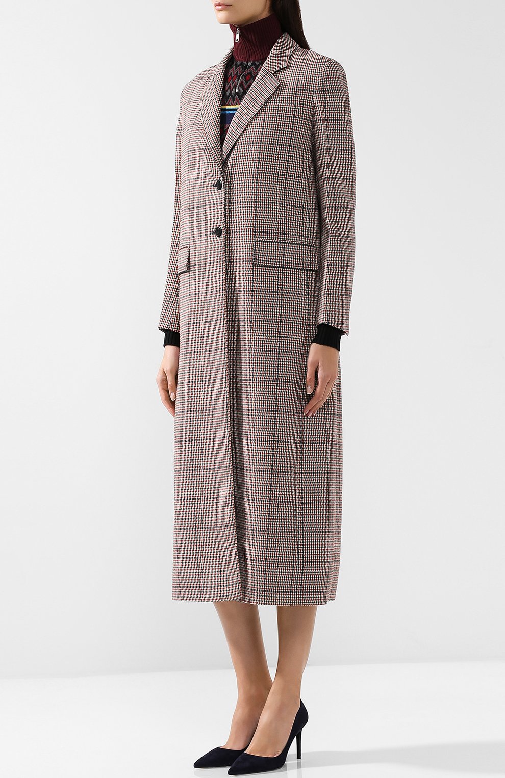 Шерстяное пальто в клетку PRADA, арт. P678H-1R2W-F0041, фото 3
