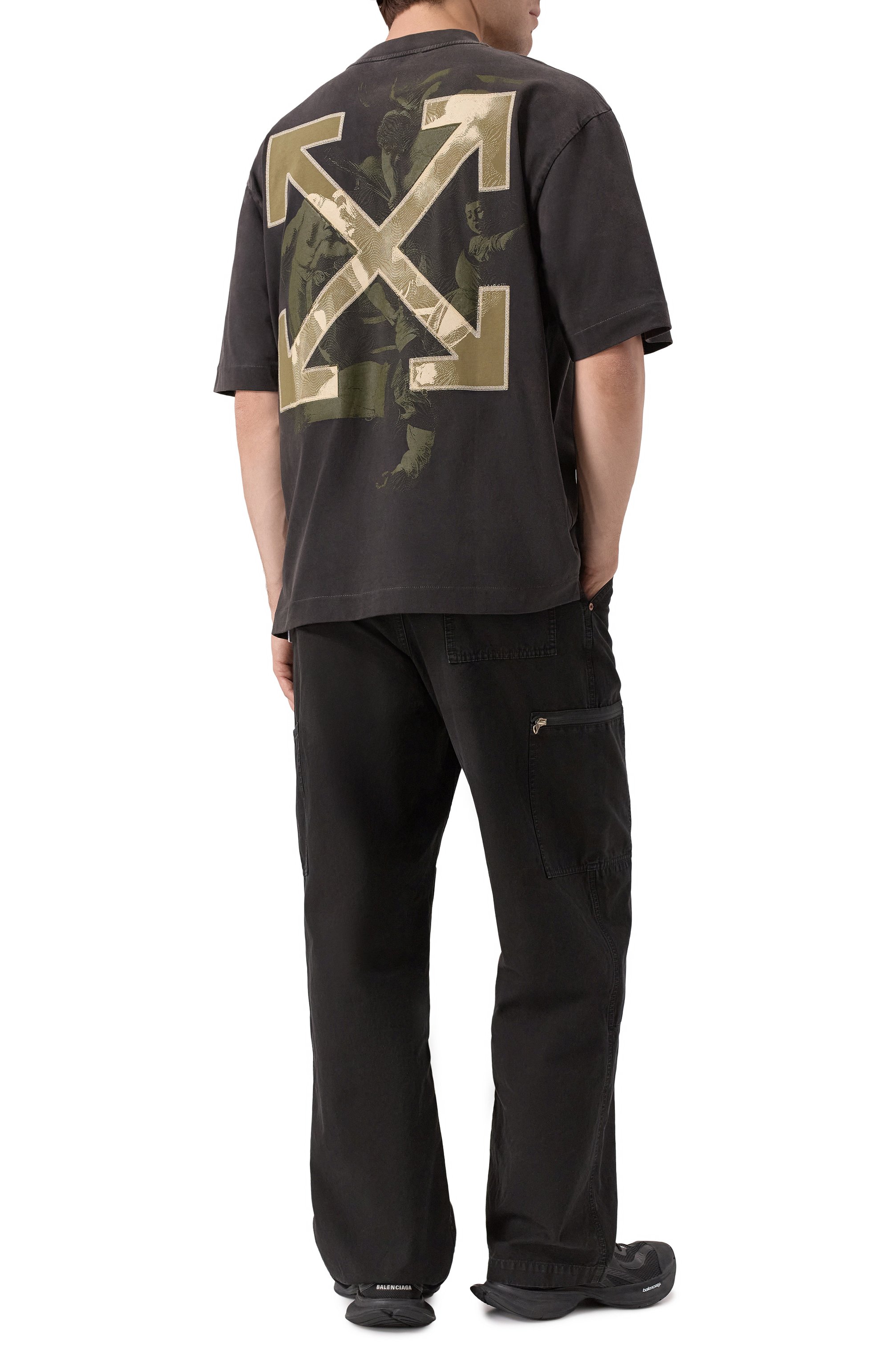 Хлопковая футболка OFF-WHITE темно-серого цвета по цене 59700 руб., арт. 0MAA120S25JER00I, фото 2 Хлопковая футболка OFF-WHITE, арт. 0MAA120S25JER00I, фото 2