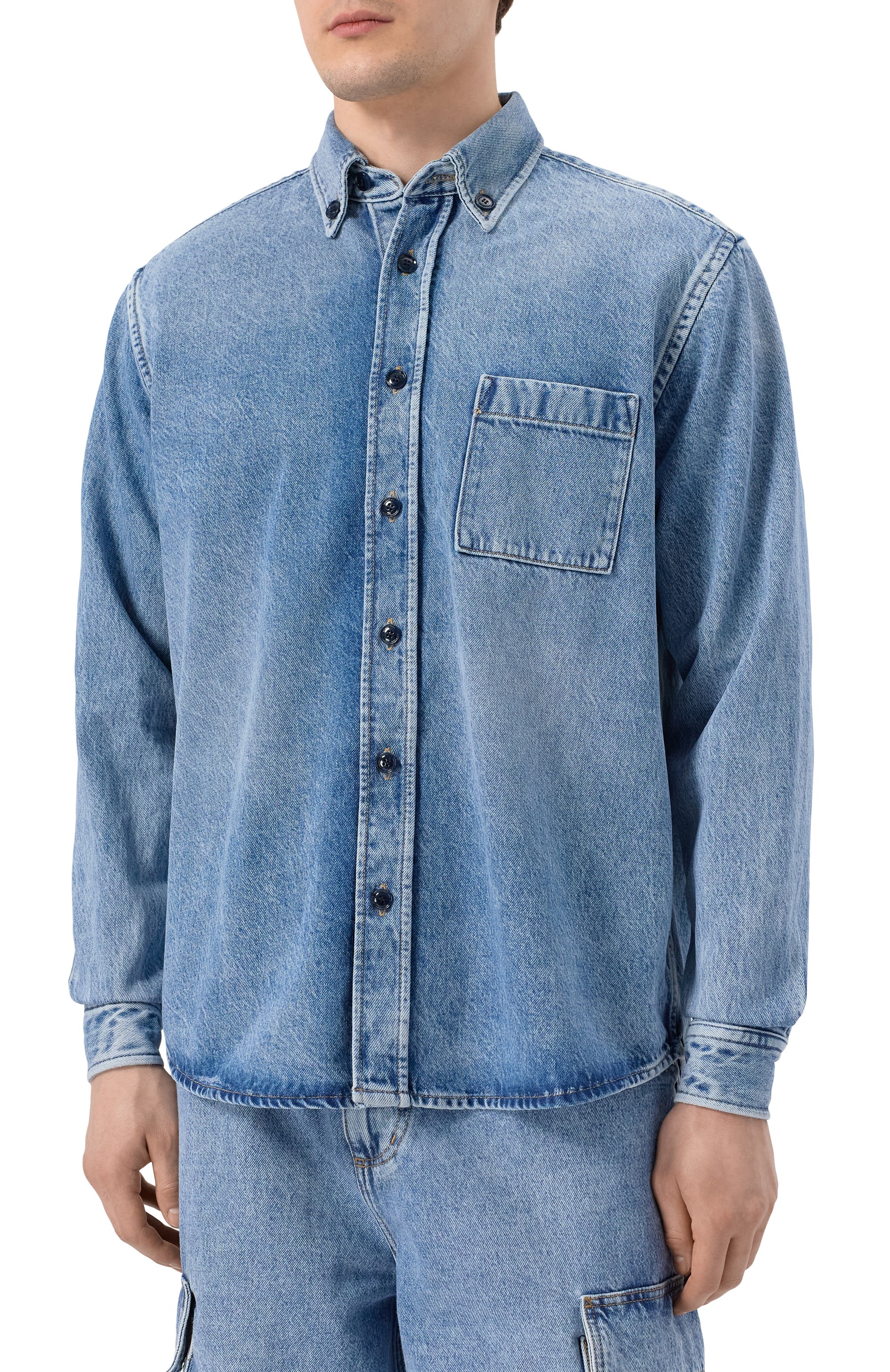 Джинсовая рубашка BOSS голубого цвета по цене 26950 руб., арт. 50534214, фото 3 Джинсовая рубашка BOSS, арт. 50534214, фото 3