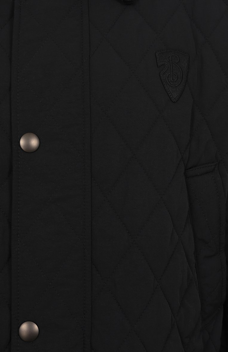 Женская куртка BURBERRY черного цвета, арт. 8096916 | Фото 6 (Длина (верхняя одежда): Короткие; Кросс-КТ: Легкие, Куртка; Материал внешний: Синтетический материал; Рукава: Длинные; Стили: Кэжуэл; Материал подклада: Хлопок)