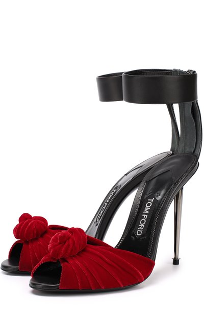 Бархатные босоножки на шпильке с кожаным ремешком TOM FORD, арт. W2148R-VCA, фото 1