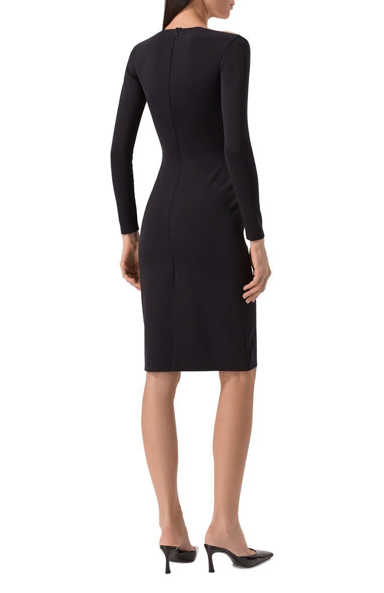 Женское платье MUGLER черного цвета, арт. 25P3R01728859 | Фото 4 (Рукава: Длинные; Длина Ж (юбки, платья, шорты): До колена; Стили: Кэжуэл; Женское Кросс-КТ: платье-футляр, Платье-одежда; Случай: Коктейльный; Материал внешний: Синтетический материал)