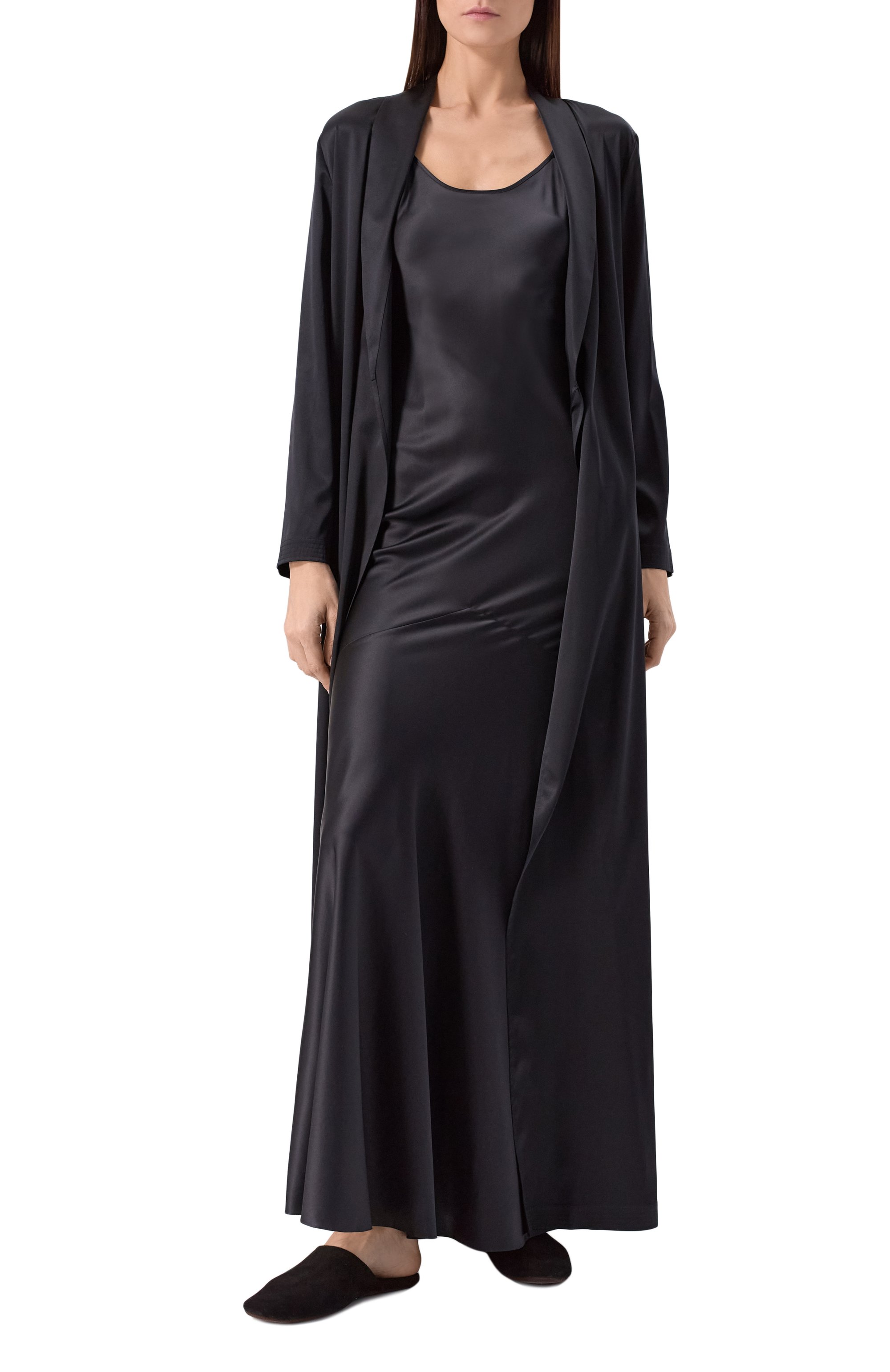 Шелковый халат EDOMO черного цвета по цене 77900 руб., арт. C011003FW2324, фото 2 Шелковый халат EDOMO, арт. C011003FW2324, фото 2