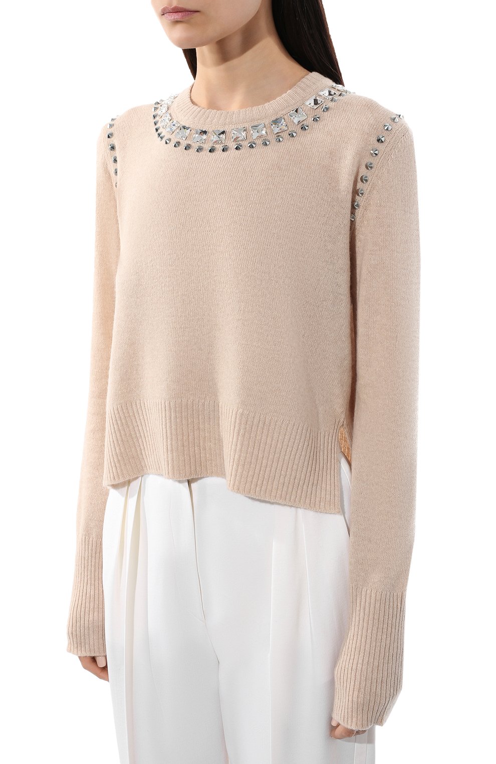Шерстяной пуловер MIU MIU бежевого цвета по цене 135000 руб., арт. MML526-1Z4A-F0627, фото 3 Шерстяной пуловер MIU MIU, арт. MML526-1Z4A-F0627, фото 3
