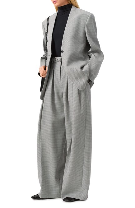 Женские шерстяные брюки JIL SANDER серого цвета, арт. J02KA0273-J40177 | Фото 2 (Материал внешний: Шерсть; Драгоценные камни: Проставлено; Материал сплава: Проставлено; Длина (брюки, джинсы): Удлиненные)