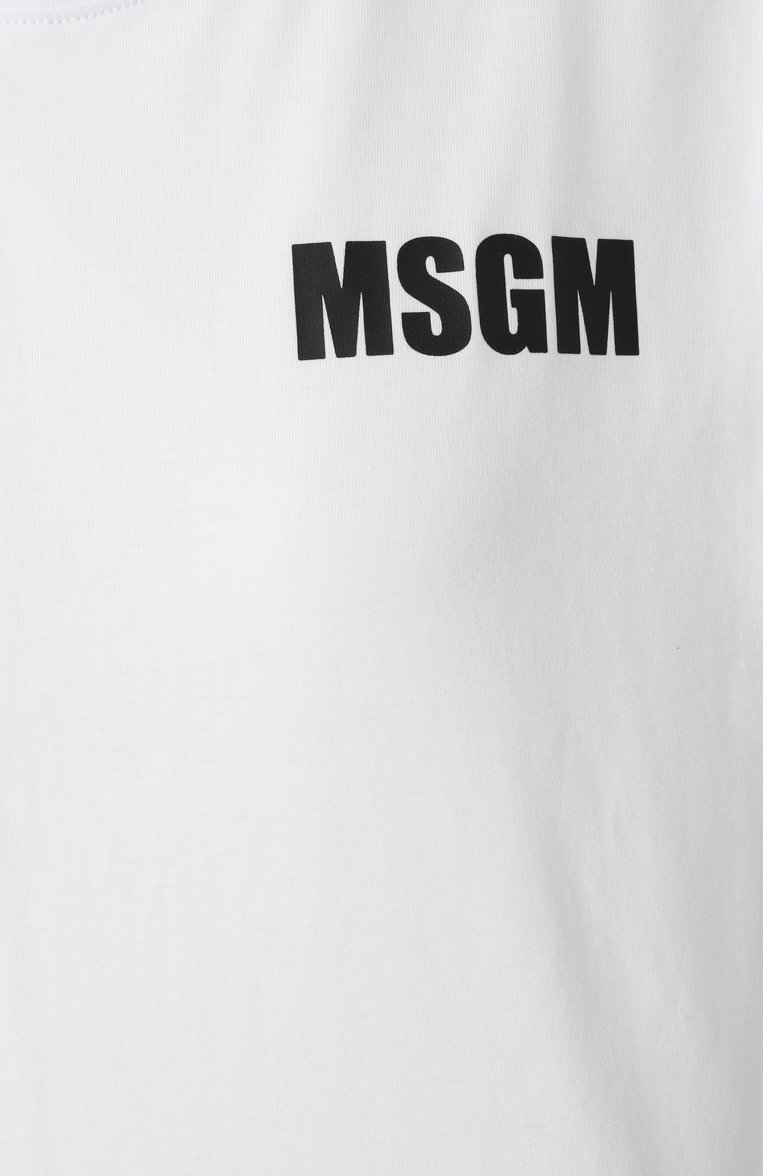 Женская хлопковая футболка MSGM белого цвета, арт. 3841MDM94/257002 | Фото 6 (Длина (для топов): Укороченные; Рукава: Короткие; Драгоценные камни: Проставлено; Материал сплава: Проставлено; Стили: Кэжуэл; Принт: С принтом; Материал внешний: Хлопок)