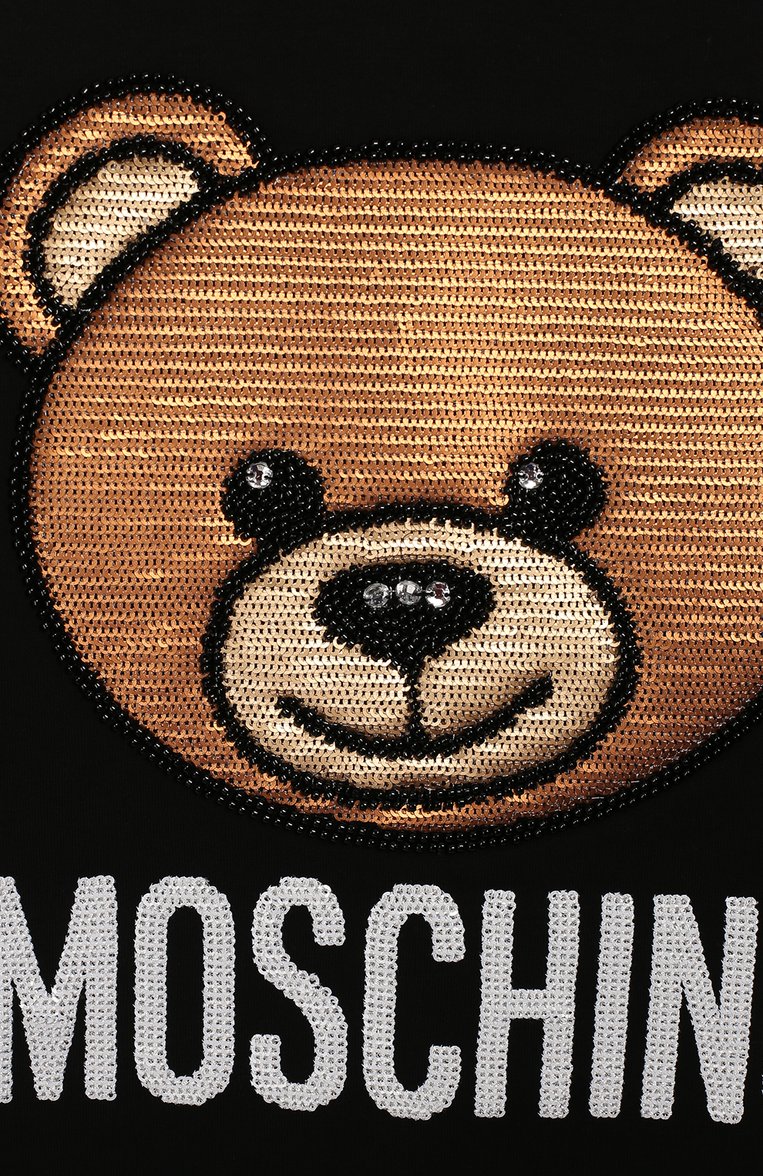 Детское хлопковое платье MOSCHINO черного цвета, арт. HAV088/LDA12/10A-14A | Фото 3 (Материал внешний: Хлопок; Принт: С принтом; Рукава: Короткие; Девочки Кросс-КТ: Платье-одежда; Случай: Повседневный; Ростовка одежда: 10 - 11 лет | 140 - 146см, 12 лет | 152 см, 13 - 15 лет | 158 см)