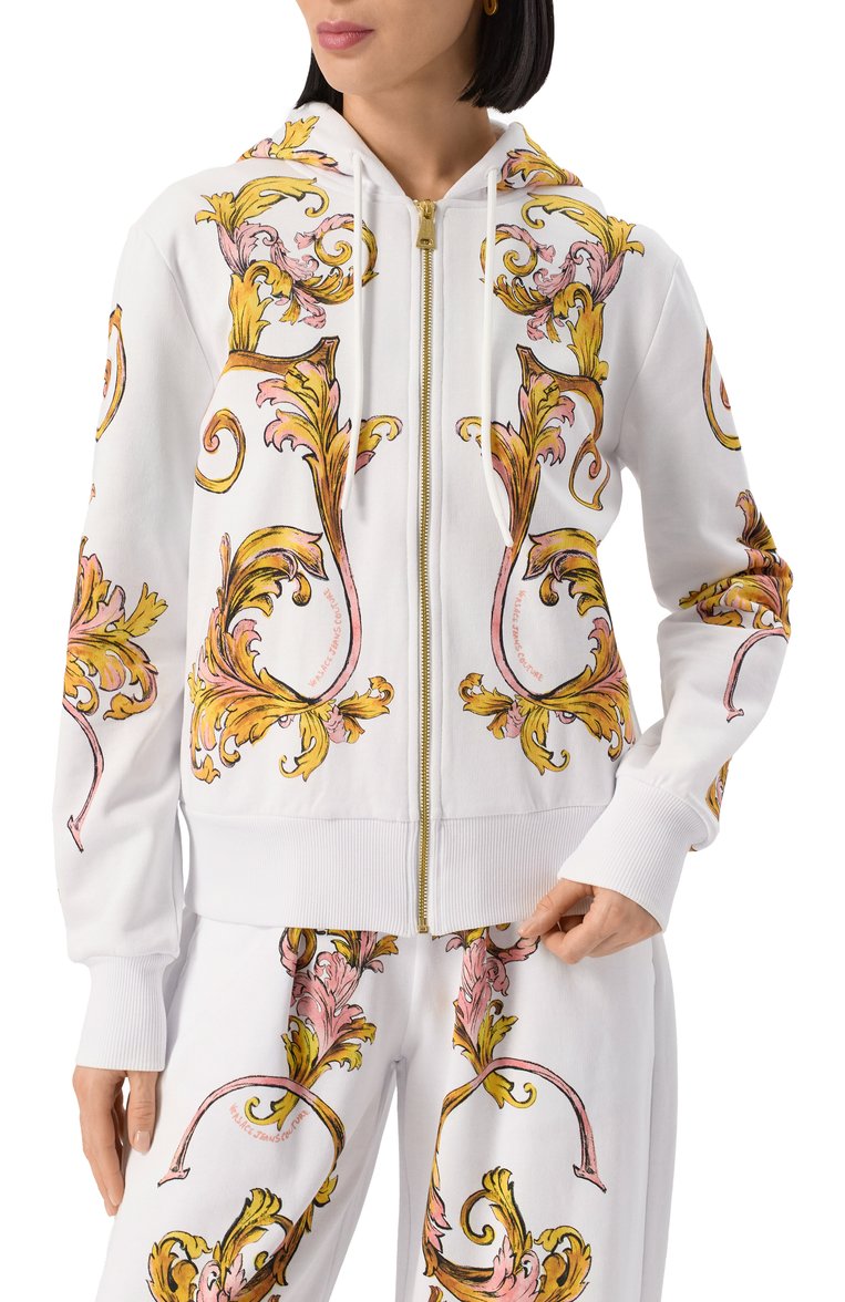 Женский хлопковая толстовка VERSACE JEANS COUTURE белого цвета, арт. 78HAI3P6/FS192 | Фото 3 (Материал сплава: Проставлено; Драгоценные камни: Проставлено; Длина (для топов): Стандартные; Рукава: Длинные; Материал подклада: Хлопок; Стили: Гламурный; Женское Кросс-КТ: Кардиган-одежда; Материал внешний: Хлопок)