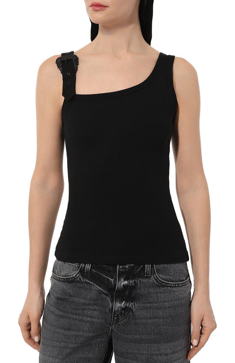 Женская хлопковая майка VERSACE JEANS COUTURE черного цвета, арт. 76HAM625/J0004 | Фото 3 (Длина (для топов): Стандартные; Материал внешний: Хлопок; Стили: Гранж; Рукава: На бретелях)