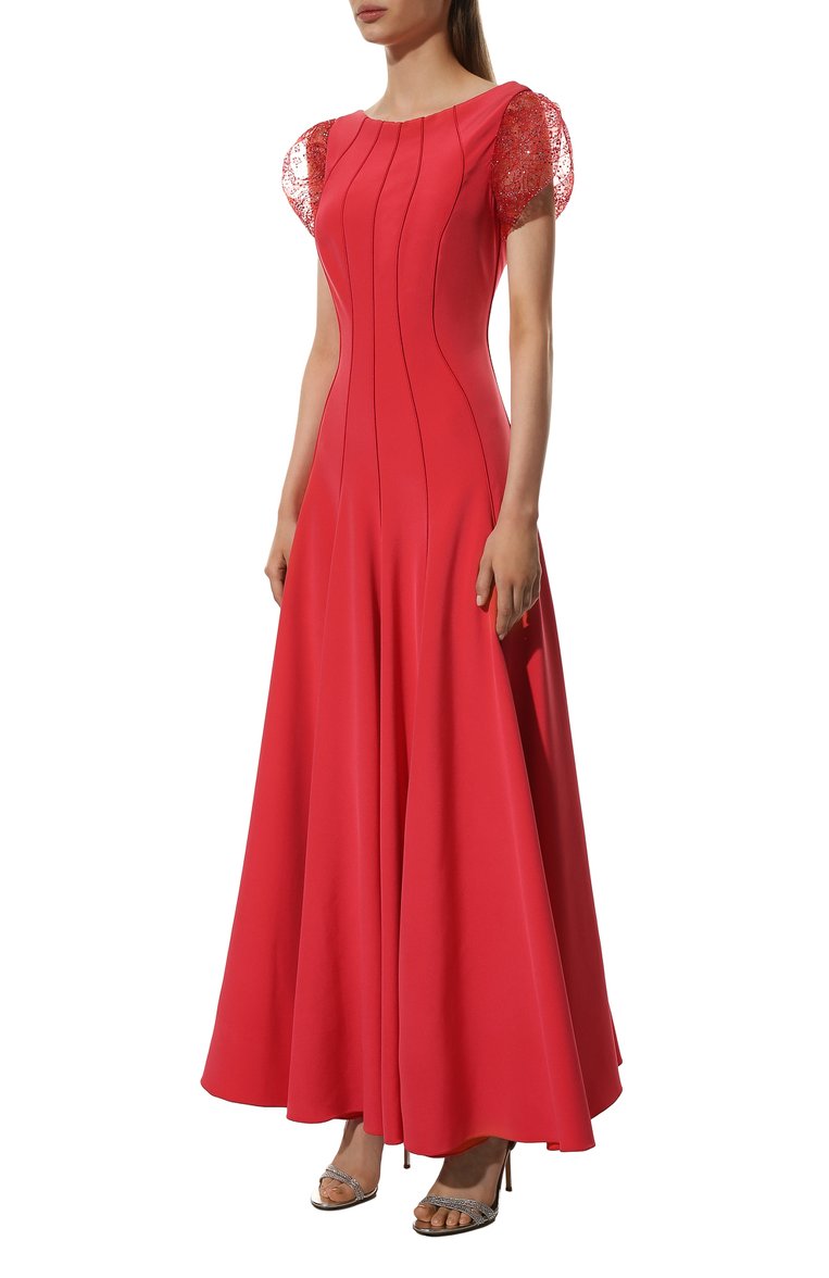 Женское шелковое платье GIORGIO ARMANI кораллового цвета, арт. 9SHVR00N/T00WJ | Фото 3 (Рукава: Короткие; Материал внешний: Шелк; Длина Ж (юбки, платья, шорты): Макси; Случай: Вечерний; Статус проверки: Проверена категория; Женское Кросс-КТ: Платье-одежда; Ювелирные украшения: Назначено; Автоматизация ТО: Проставлено; Автоматизация состава: Проставлено)