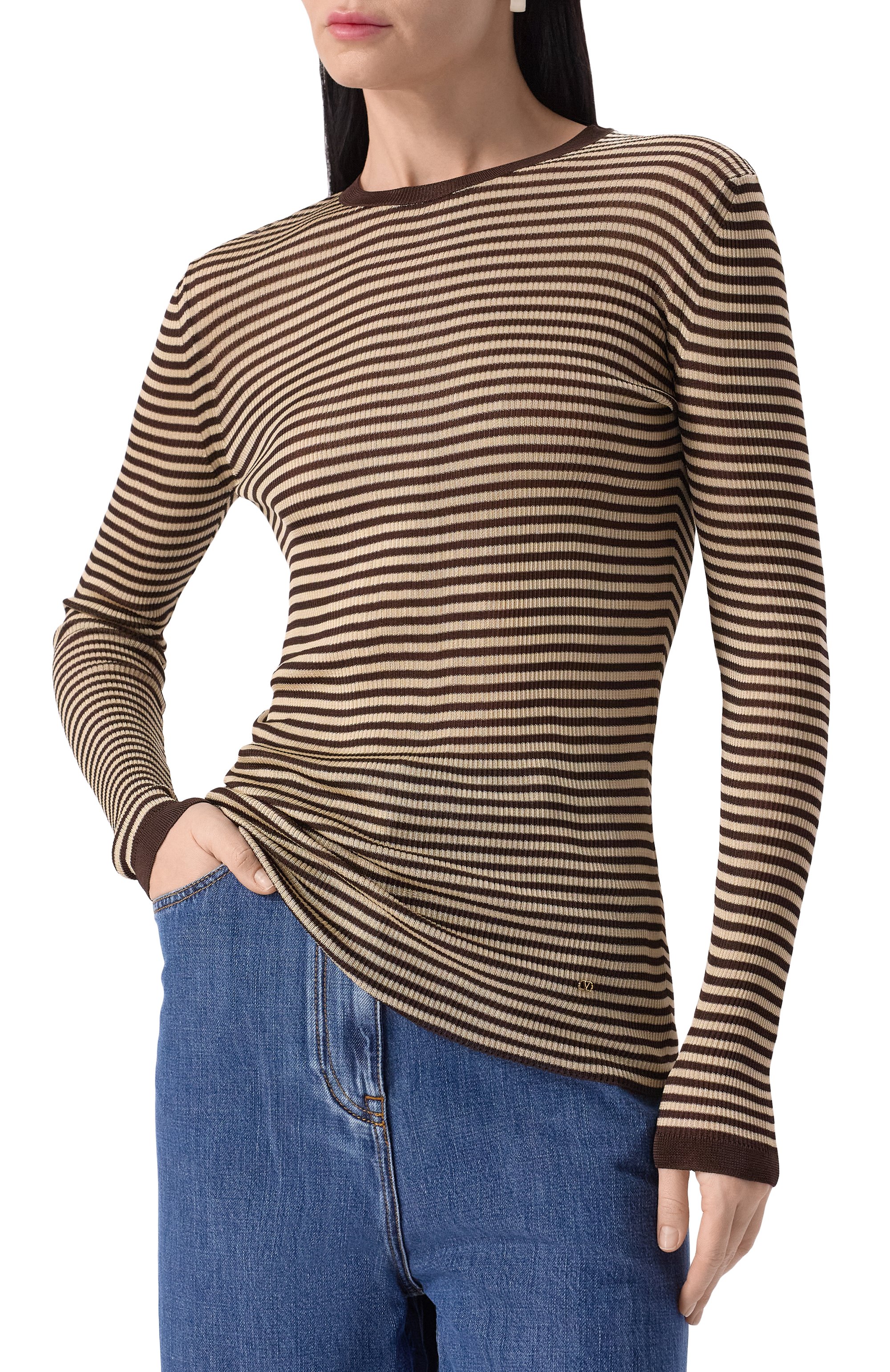 Шелковый пуловер VALENTINO коричневого цвета по цене 260500 руб., арт. 6B3KC62S946, фото 3 Шелковый пуловер VALENTINO, арт. 6B3KC62S946, фото 3