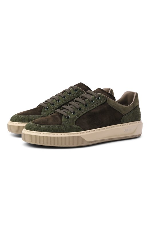 Замшевые кеды с отделкой из каймана Zilli H0255AM1178VZBA08 Хаки H0255AM1178VZBA08