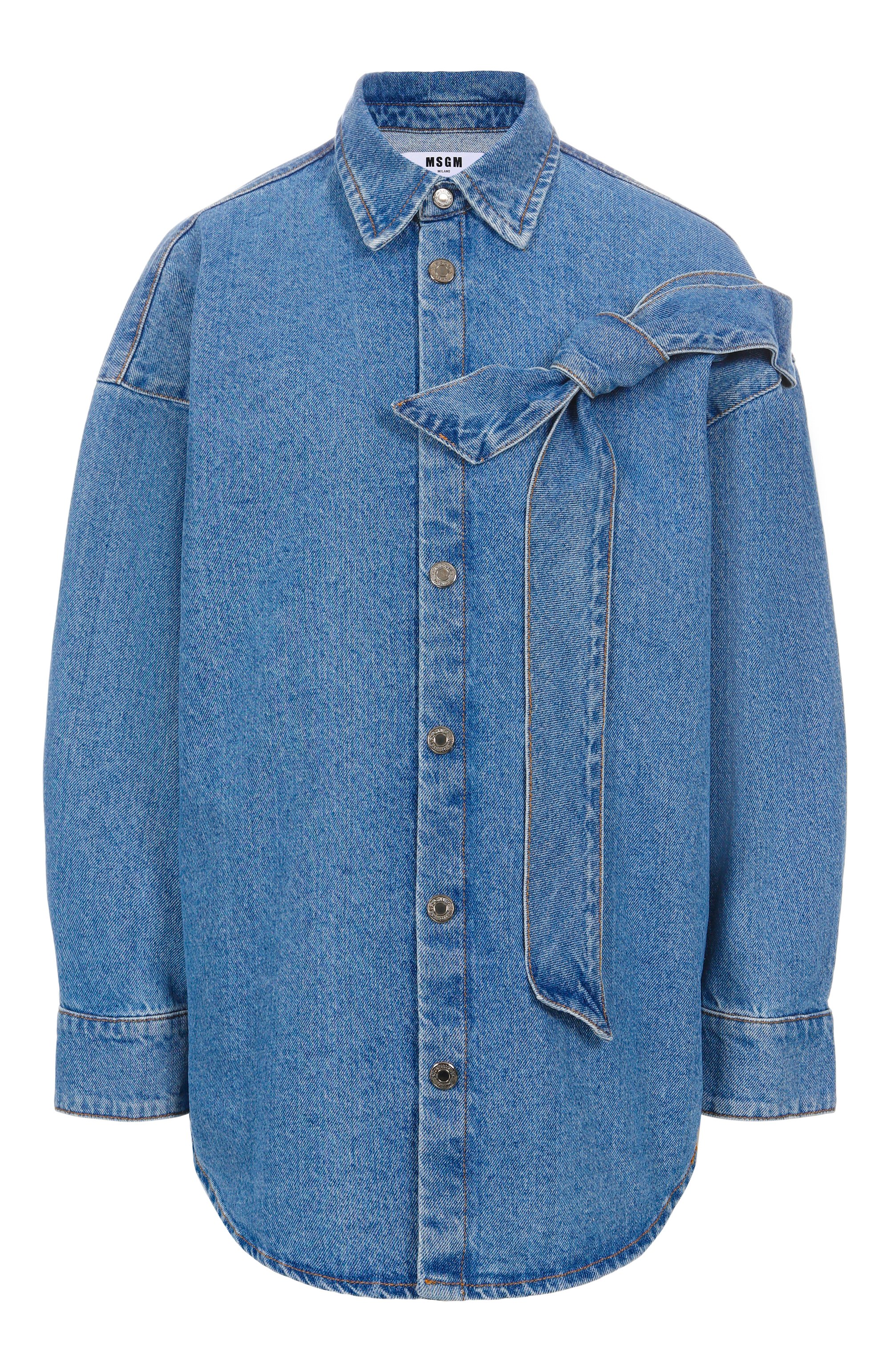 Джинсовая рубашка MSGM голубого цвета по цене 44300 руб., арт. 3941MDE231L/257758, фото 1 Джинсовая рубашка MSGM, арт. 3941MDE231L/257758, фото 1