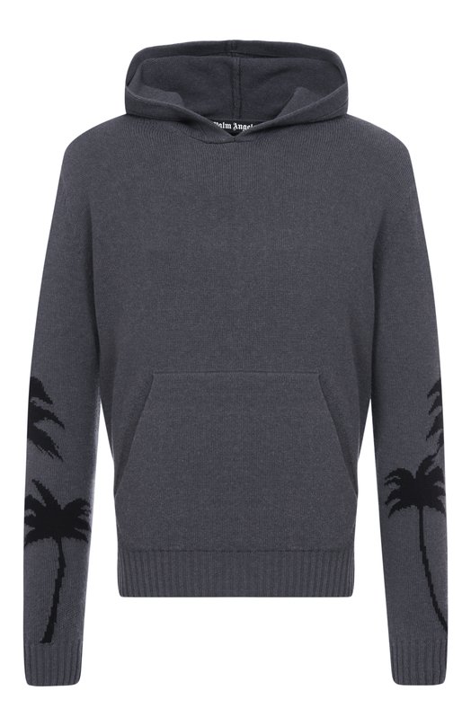 Худи из хлопка и шерсти Palm Angels PMHU026F25KNI001 Серый PMHU026F25KNI001