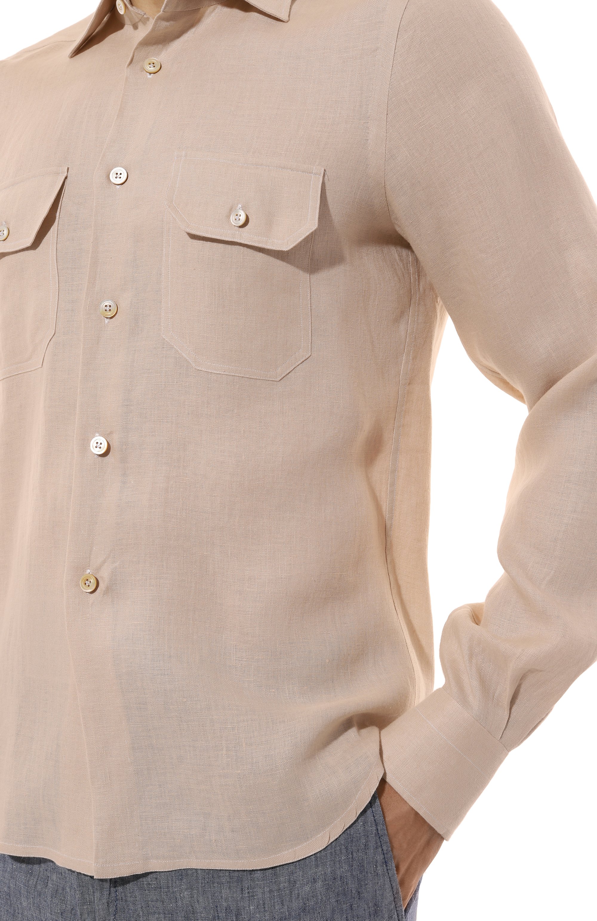 Льняная рубашка KITON бежевого цвета по цене 69950 руб., арт. UCWMH0928605, фото 5 Льняная рубашка KITON, арт. UCWMH0928605, фото 5