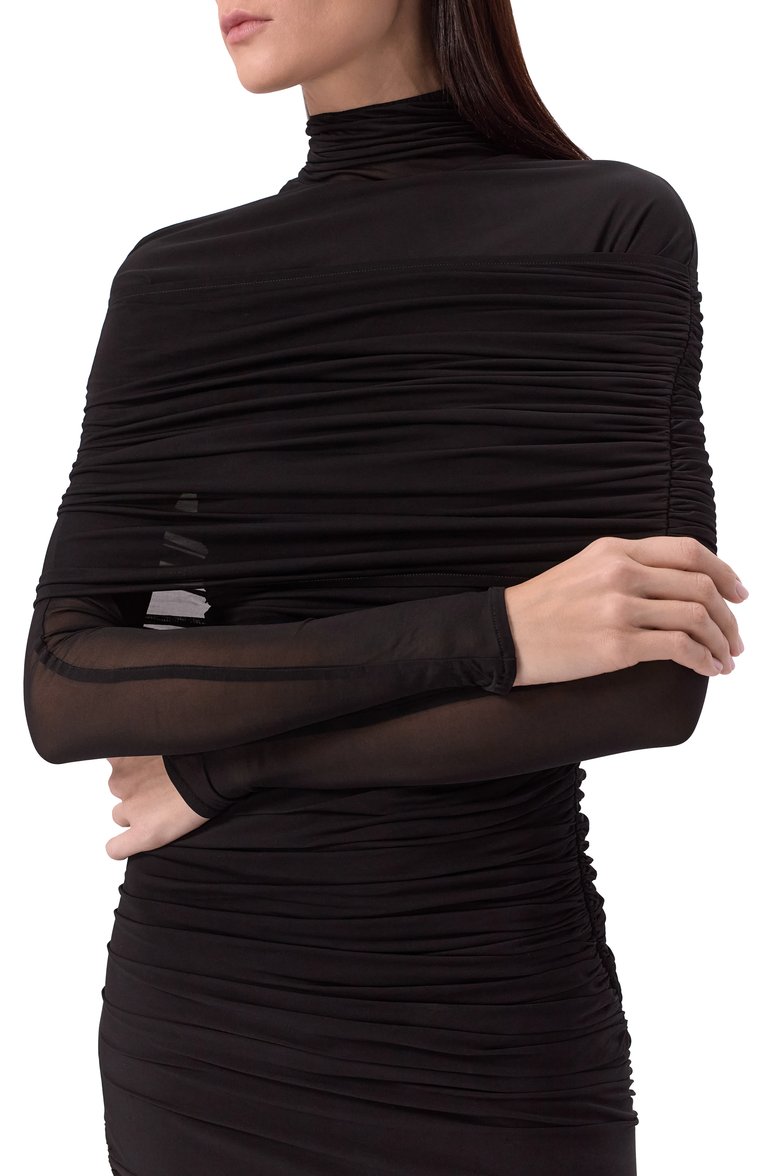 Женское платье из вискозы MUGLER черного цвета, арт. 25P3R016356011 | Фото 5 (Рукава: Длинные; Длина Ж (юбки, платья, шорты): Миди; Материал внешний: Вискоза; Женское Кросс-КТ: Платье-одежда; Стили: Кэжуэл; Случай: Коктейльный)