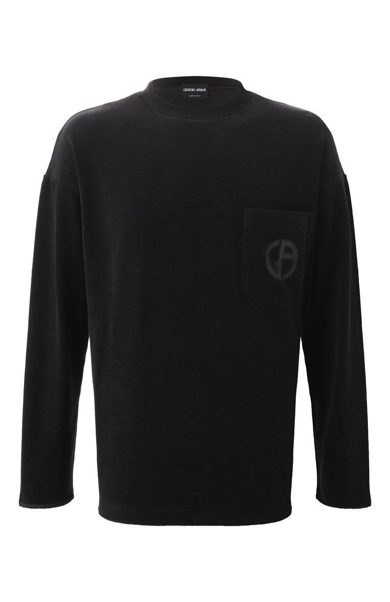 Мужская хлопковый лонгслив GIORGIO ARMANI черного цвета, арт. GM001249/TE13896 | Фото 1 (Рукава: Длинные; Длина (для топов): Стандартные; Стили: Кэжуэл; Принт: С принтом; Материал внешний: Хлопок; Мужское Кросс-КТ: Футболка-одежда; Кросс-КТ: Джерси; Автоматизация состава: Проставлено; Автоматизация ТО: Проставлено)
