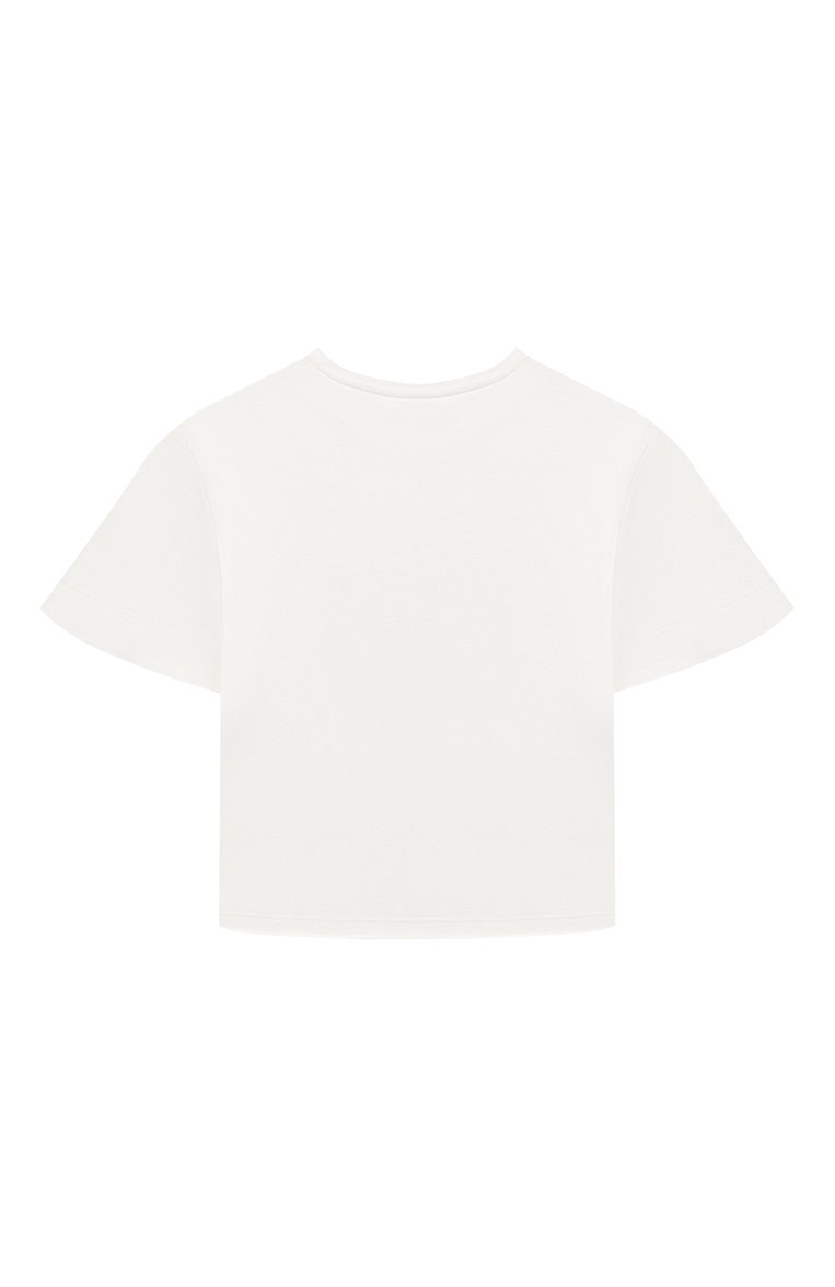 Детская хлопковая футболка CHLOÉ кремвого цвета, арт. C15E27/6A-12A | Фото 2 (Девочки Кросс-КТ: футболка-одежда; Рукава: Короткие; Материал сплава: Проставлено; Материал внешний: Хлопок; Драгоценные камни: Проставлено)