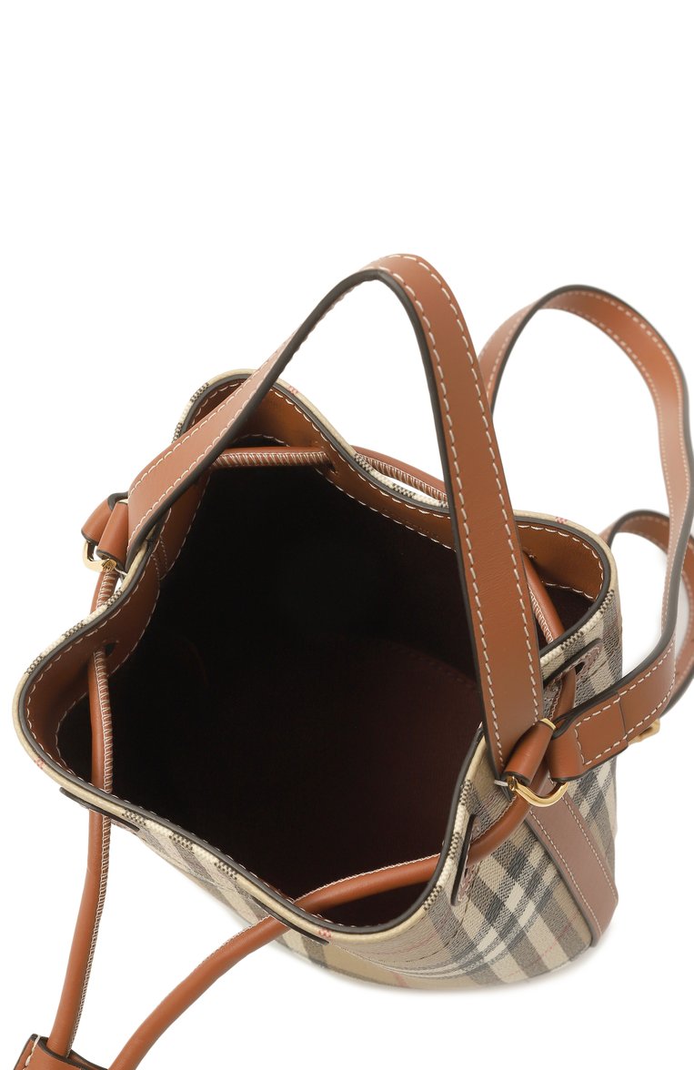 Женская сумка bucket mini BURBERRY бежевого цвета, арт. 8100486 | Фото 5 (Драгоценные камни: Проставлено; Ремень/цепочка: На ремешке; Материал: Текстиль, Экокожа; Размер: mini; Материал сплава: Проставлено)