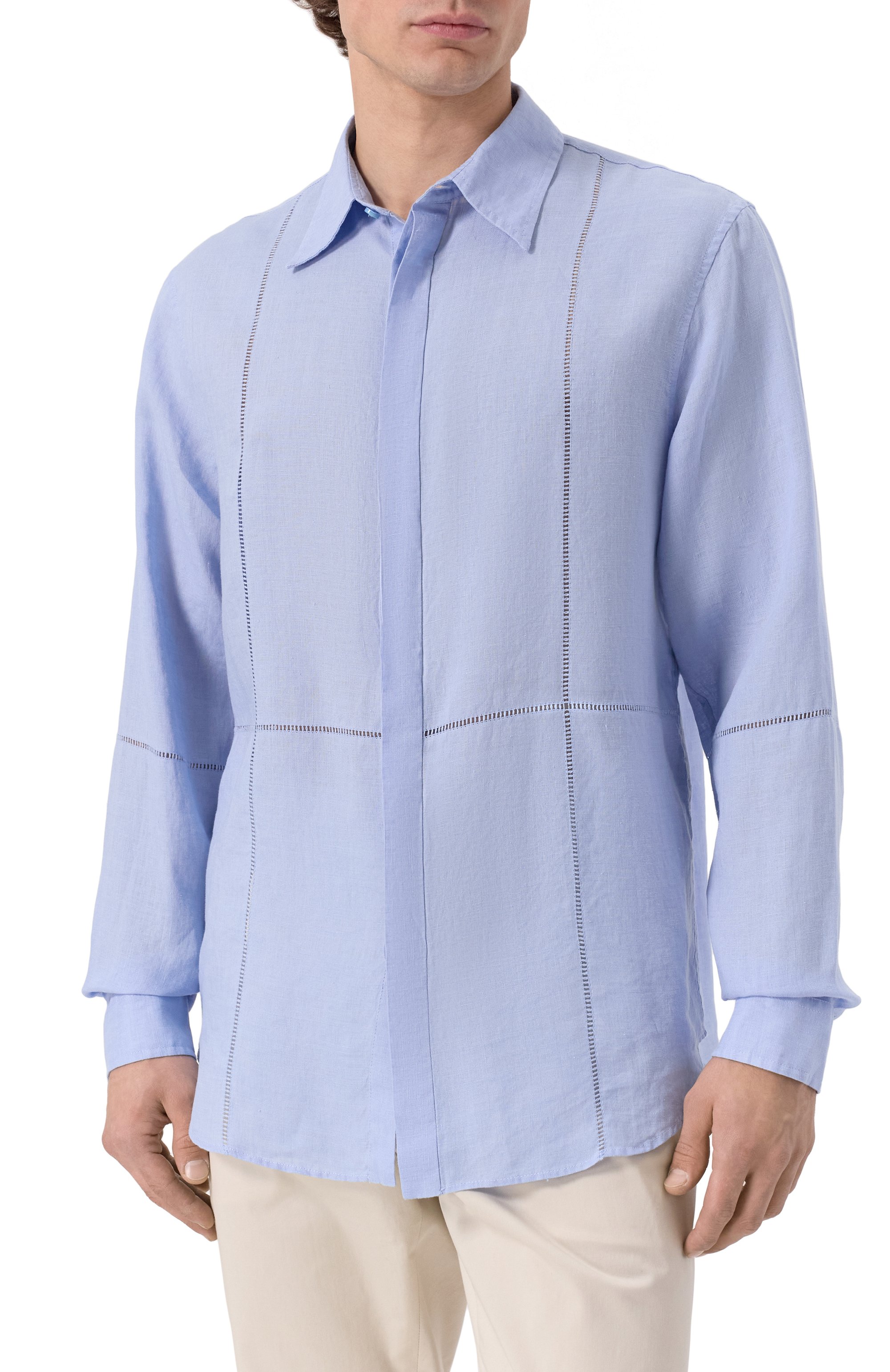 Льняная рубашка MVST голубого цвета по цене 69950 руб., арт. G011/3626, фото 3 Льняная рубашка MVST, арт. G011/3626, фото 3