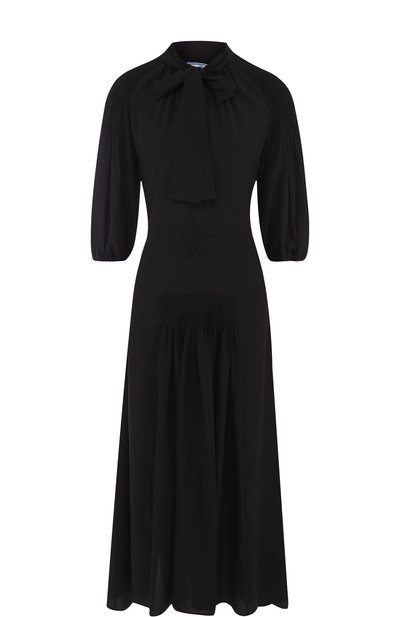Женское однотонное шелковое платье с воротником аскот PRADA, арт. P36S1R-1H51-F0002