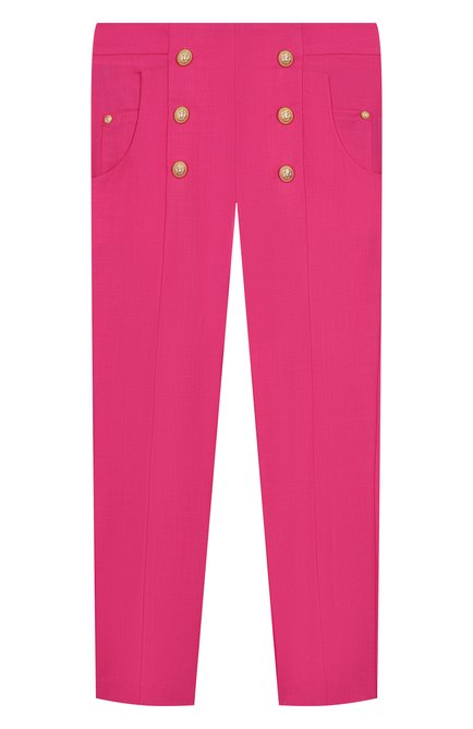 Детские шерстяные брюки BALMAIN фуксия цвета, арт. BW6A40 | Фото 1 (Материал внешний: Шерсть; Материал сплава: Проставлено; Нос: Не проставлено)