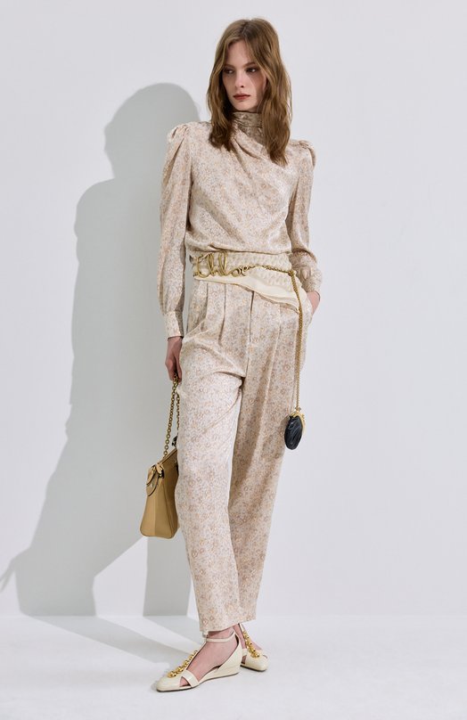 Шелковые брюки Alessandra Rich FABX4362/F4670 Бежевый  FABX4362/F4670 Фото 6