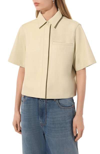 Кожаная рубашка YVES SALOMON светло-бежевого цвета по цене 119000 руб., арт. 23EYH20052APXX, фото 3 Кожаная рубашка YVES SALOMON, арт. 23EYH20052APXX, фото 3