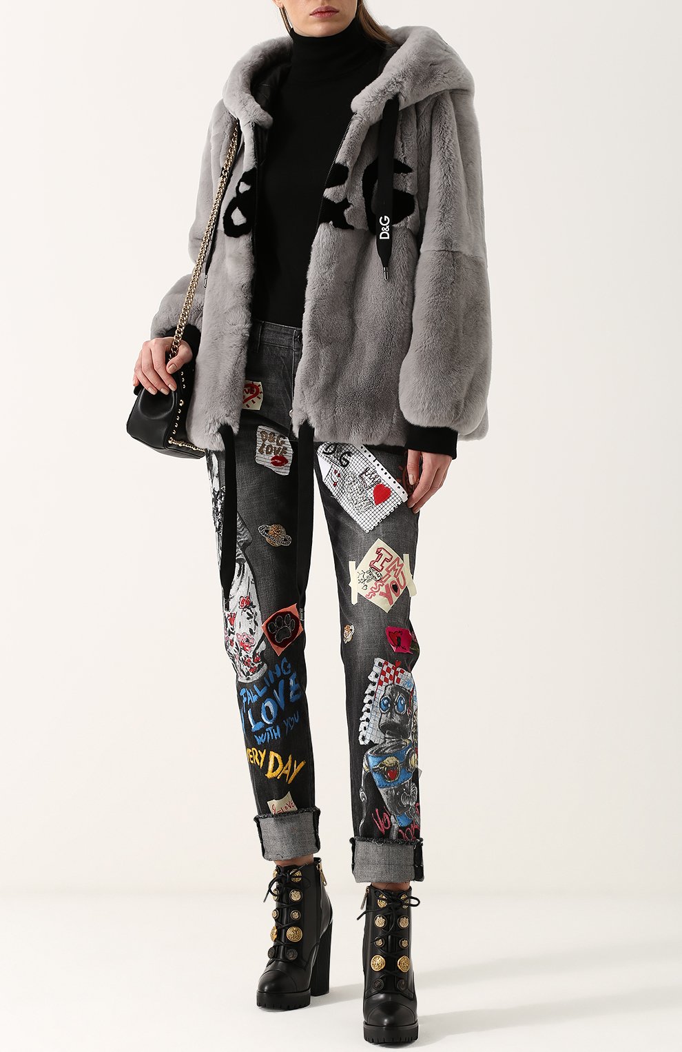 Шуба из меха кролика с капюшоном и логотипом бренда DOLCE & GABBANA, арт. F9B09F/FUPLS, фото 2