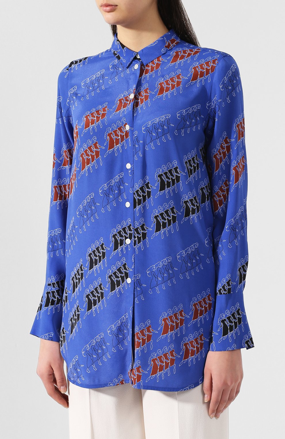 Рубашка с принтом BY MALENE BIRGER синего цвета по цене 24550 руб., арт. Q66374001/SHI1004S91, фото 3 Рубашка с принтом BY MALENE BIRGER, арт. Q66374001/SHI1004S91, фото 3