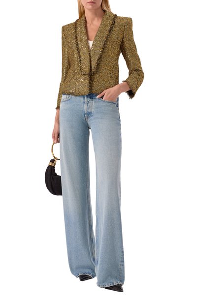 Твидовый жакет BALMAIN золотого цвета по цене 514500 руб., арт. HF1SC308/XM19, фото 2 Твидовый жакет BALMAIN, арт. HF1SC308/XM19, фото 2