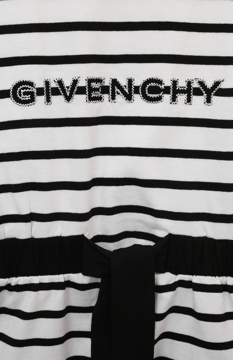 Детское хлопковое платье GIVENCHY черно-белого цвета, арт. H30043/4A-5A | Фото 3 (Материал сплава: Проставлено; Драгоценные камни: Проставлено; Рукава: Короткие; Материал внешний: Хлопок; Случай: Повседневный; Девочки Кросс-КТ: Платье-одежда; Ростовка одежда: 3 года | 98 см, 4 года | 104 см)