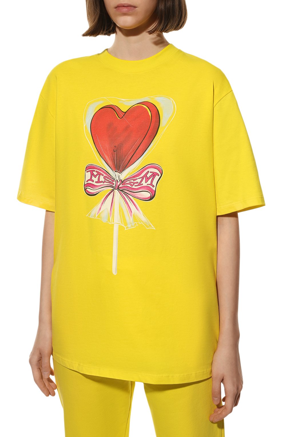 Хлопковая футболка MSGM желтого цвета по цене 19950 руб., арт. 3241MDM178 227298, фото 3 Хлопковая футболка MSGM, арт. 3241MDM178 227298, фото 3